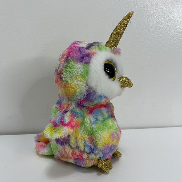 TY BEANIE BOOS 6" Enchanted Owl Colorful Rainbow Horn Glitter Eyes Plush - Picture 2 of 6